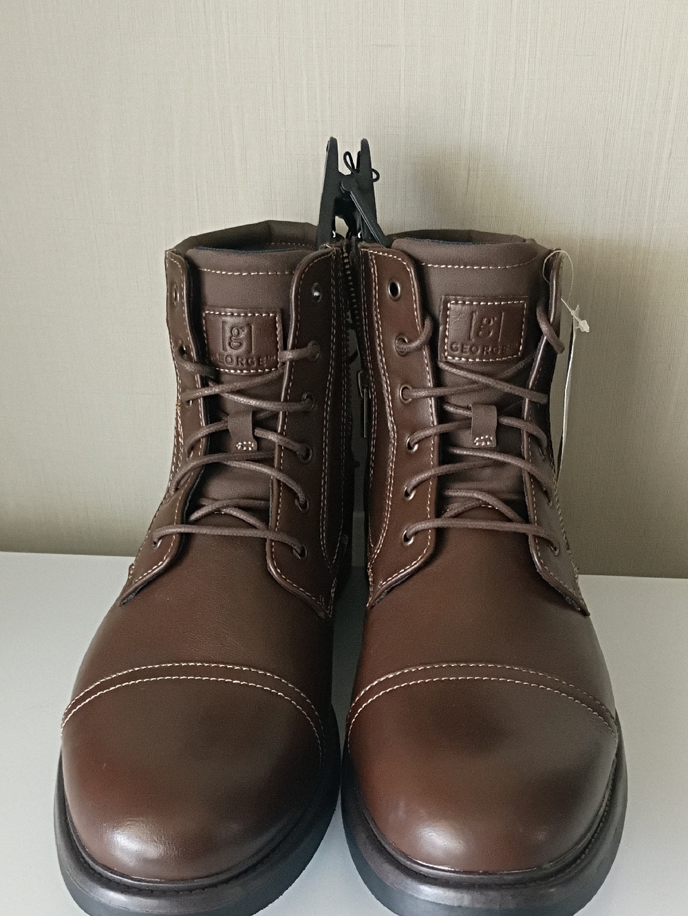 George Men's Faux Leather Versatile Cushioned Zipper Lace Up Boots